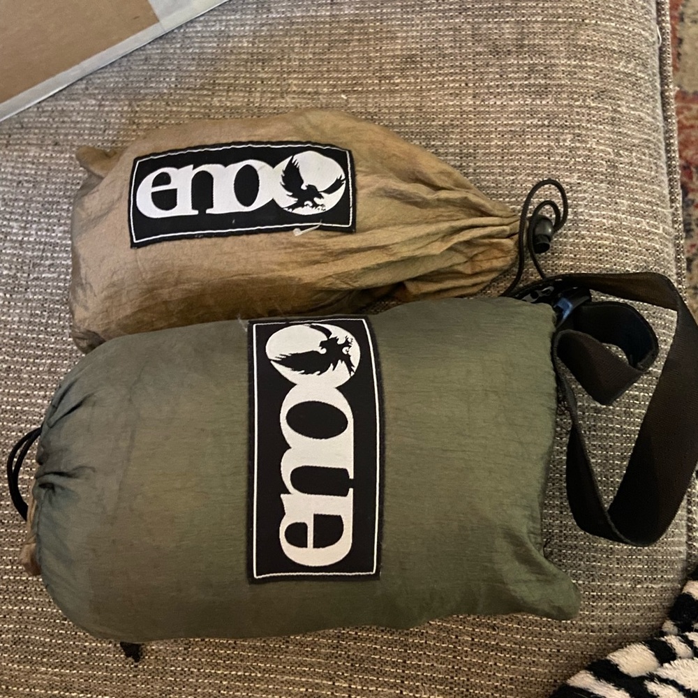 Forest Green and Khaki Eno single hammock with straps